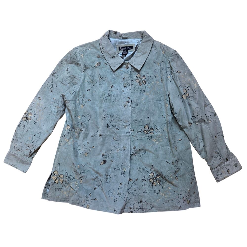 Dialogue Floral Leather Jacket Button Down Bohemian Casual